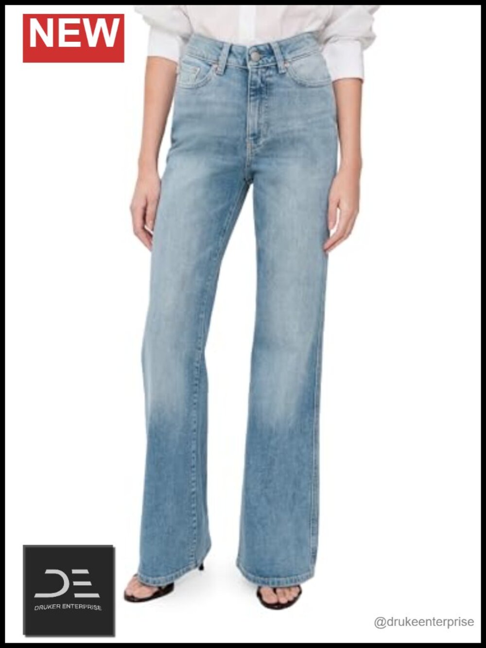 Womens Straight Leg Mid-Rise Jeans Low-Stretch Denim 5-Pocket